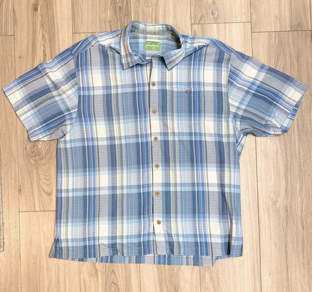 Tommy Bahama Silk Plaid Shirt Size XL Blue